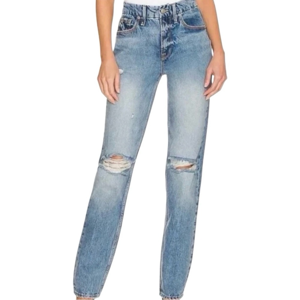 Good American 90s Straight Leg High-Rise Distressed Jeans